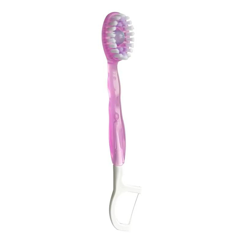 CLEAN WORLD 4‑in‑1 Pre‑Pasted Travel Tongue Brush with Freshening Bead, Soft BPT Bristles Braces Oral Care Tongue Scraper with Built‑in Dental Floss Pick
