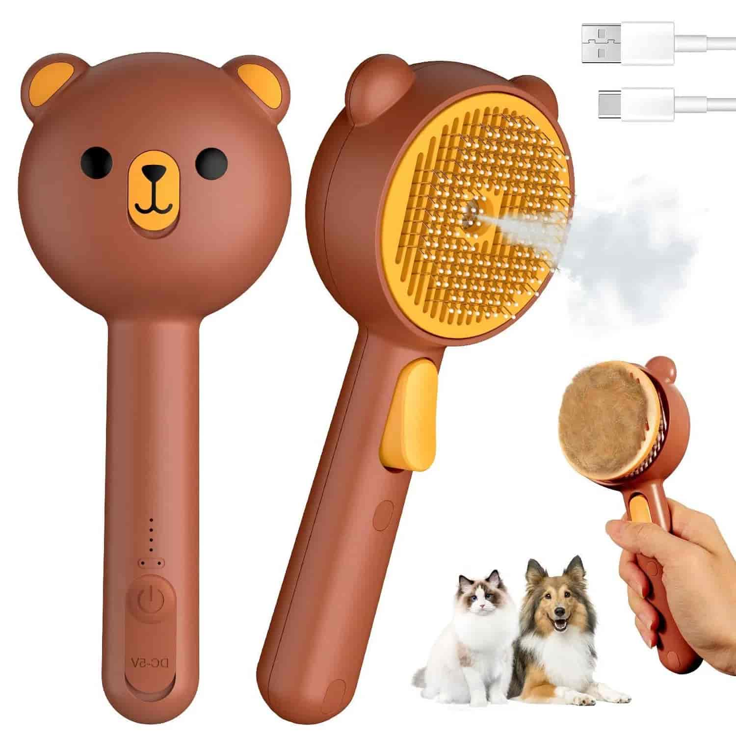 CLEAN WORLD Ultimate Cat Steam Brush, Self Cleaning Pet Hair Remover with Spray Feature