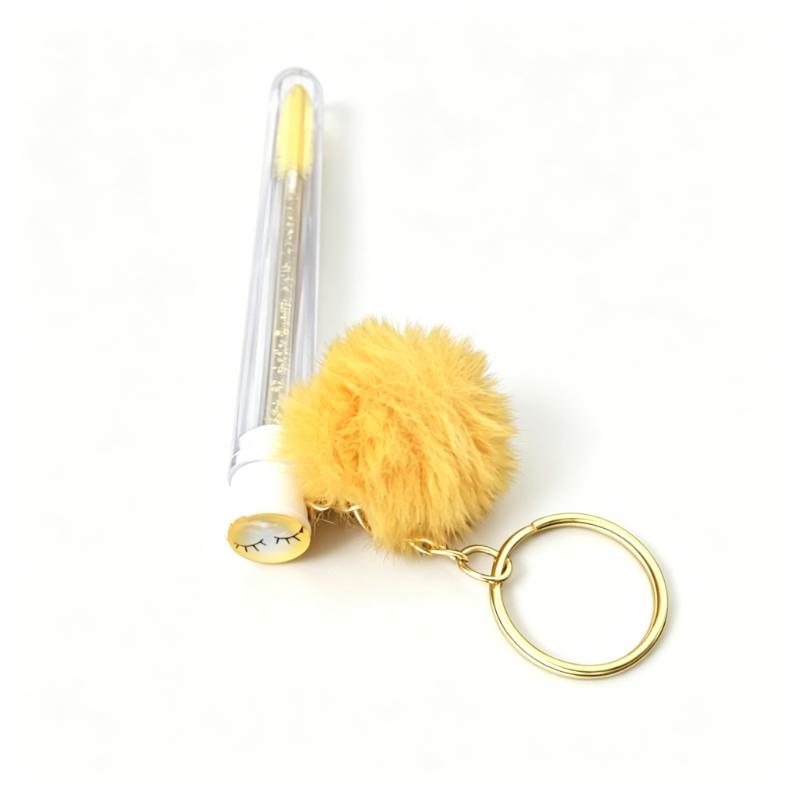 CLEAN WORLD Wholesale Custom Logo Keyring Eyelash Brush, Mini Nylon Lash Cleaning Spoolies with Pom‑pom, Portable Mascara Brush in Clear Tube