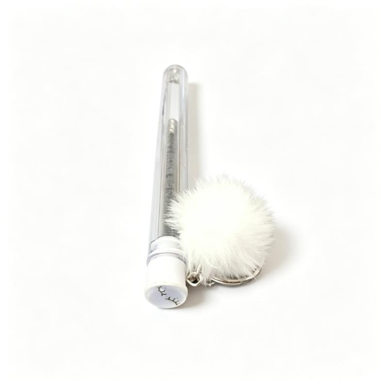CLEAN WORLD Wholesale Custom Logo Keyring Eyelash Brush, Mini Nylon Lash Cleaning Spoolies with Pom‑pom, Portable Mascara Brush in Clear Tube