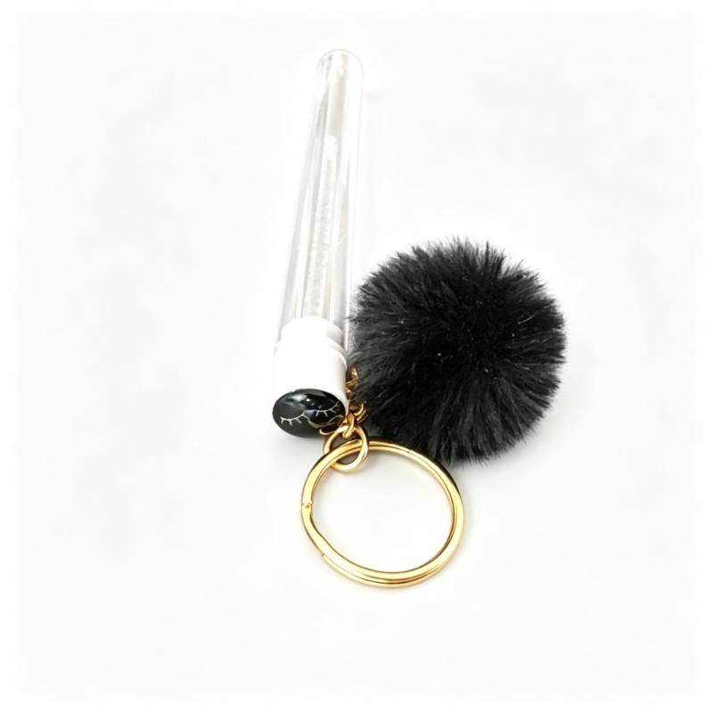 CLEAN WORLD Wholesale Custom Logo Keyring Eyelash Brush, Mini Nylon Lash Cleaning Spoolies with Pom‑pom, Portable Mascara Brush in Clear Tube