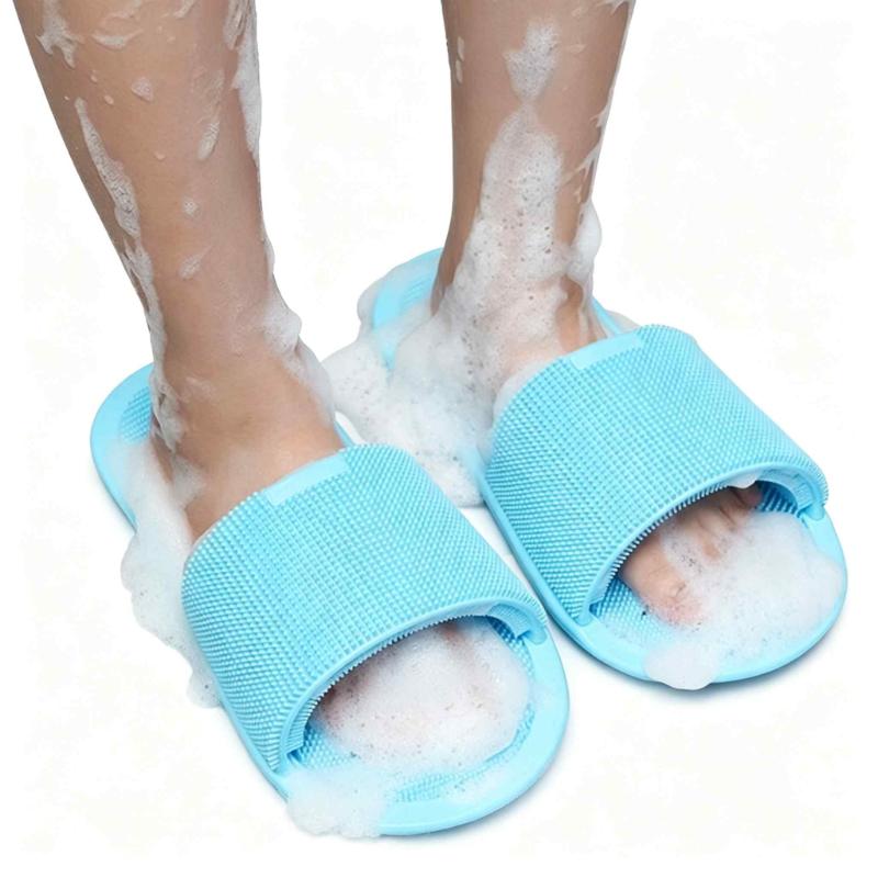 CLEAN WORLD Soft Silicone Foot Scrubber Slippers, Reusable Eco‑Friendly Shower Foot Cleaner Brush, Household Foot Exfoliating Massager Slipper for Dead Skin Care