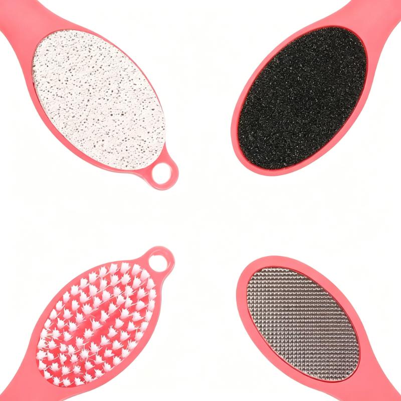 CLEAN WORLD Eco‑Friendly 4‑in‑1 Foot Care Pedicure Tool, Plastic & Metal Multifunctional Foot Brush, Custom Logo Dead Skin & Callus Remover for Household & Salon Use