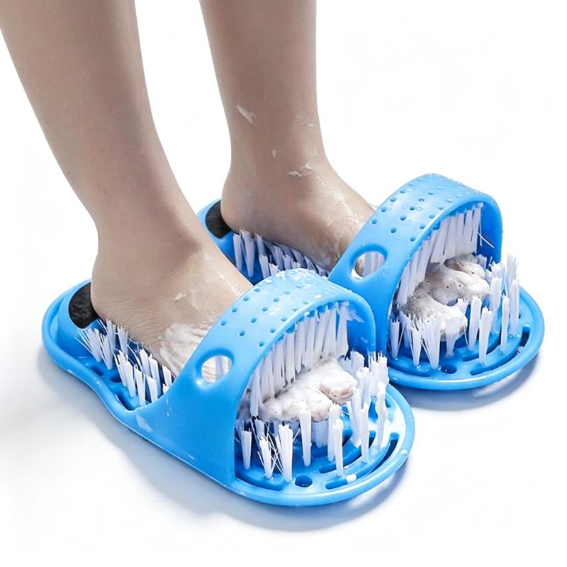 CLEAN WORLD Shower Foot Scrubber Slippers, Non‑Slip Suction Cup Foot Cleaner Brush with Built‑in Pumice Stone, Soft Bristle Foot Massager & Callus Remover for Bathroom Foot Care