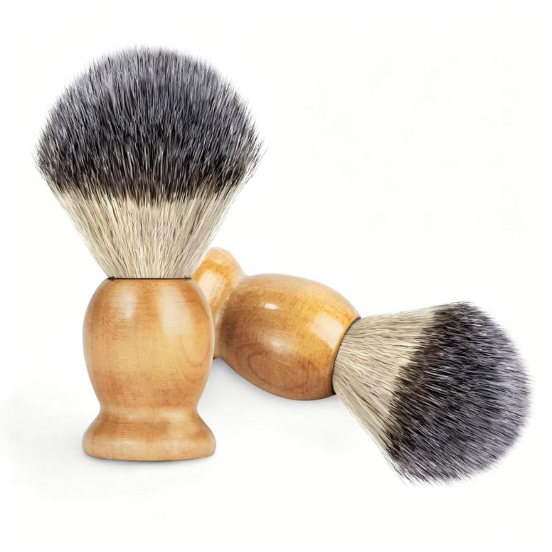 CLEAN WORLD Custom Logo Men's Shaving Brush - Synthetic Bristle Beard Brush with Wooden Handle, for Wet Shaving with Safety Razor & Shaving Cream, Salon & Home Use