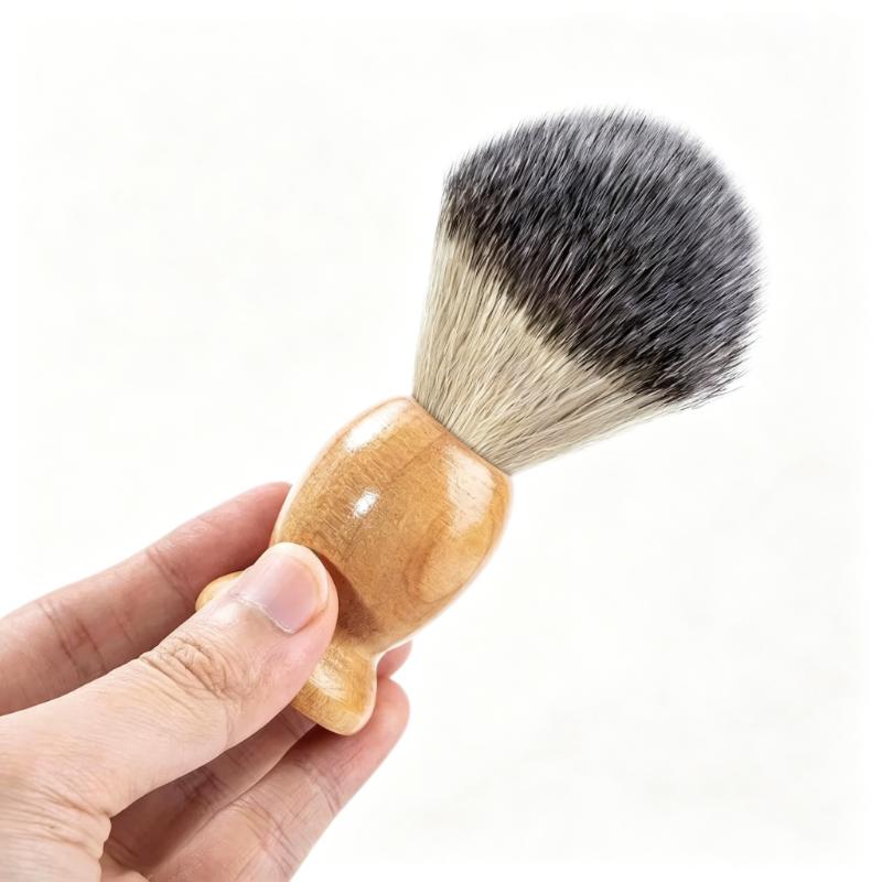 CLEAN WORLD Custom Logo Men's Shaving Brush - Synthetic Bristle Beard Brush with Wooden Handle, for Wet Shaving with Safety Razor & Shaving Cream, Salon & Home Use