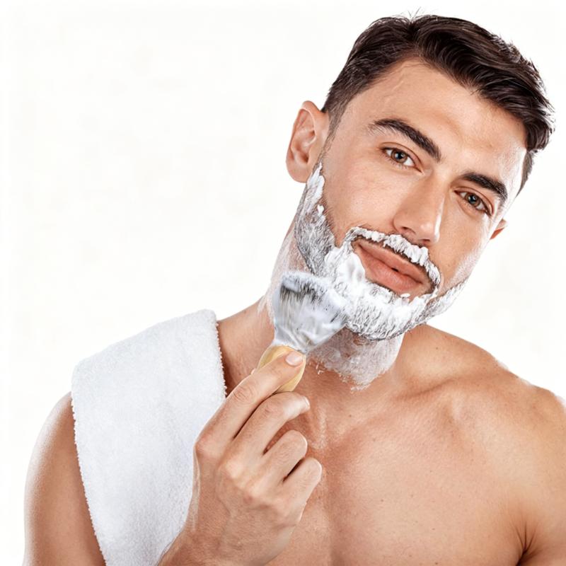 CLEAN WORLD Custom Logo Men's Shaving Brush - Synthetic Bristle Beard Brush with Wooden Handle, for Wet Shaving with Safety Razor & Shaving Cream, Salon & Home Use