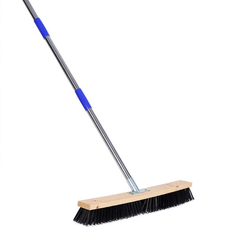 CLEAN WORLD Heavy Duty Deck Scrub Brush with Long Wooden Handle, Multi-Material Bristle Options (Nylon/Stainless Steel/Coir), for Concrete, Floor, Patio, Outdoor Cleaning