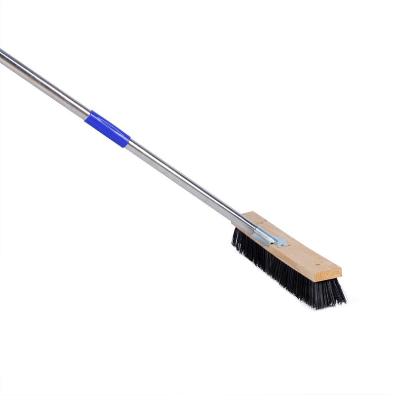 CLEAN WORLD Heavy Duty Deck Scrub Brush with Long Wooden Handle, Multi-Material Bristle Options (Nylon/Stainless Steel/Coir), for Concrete, Floor, Patio, Outdoor Cleaning