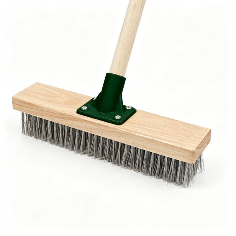 CLEAN WORLD Stainless Steel Wire Deck Moss Brush, Heavy Duty Scrubber with Wooden Handle, for Pool Tiles, Patio, Concrete, Algae & Moss Removal, Customizable