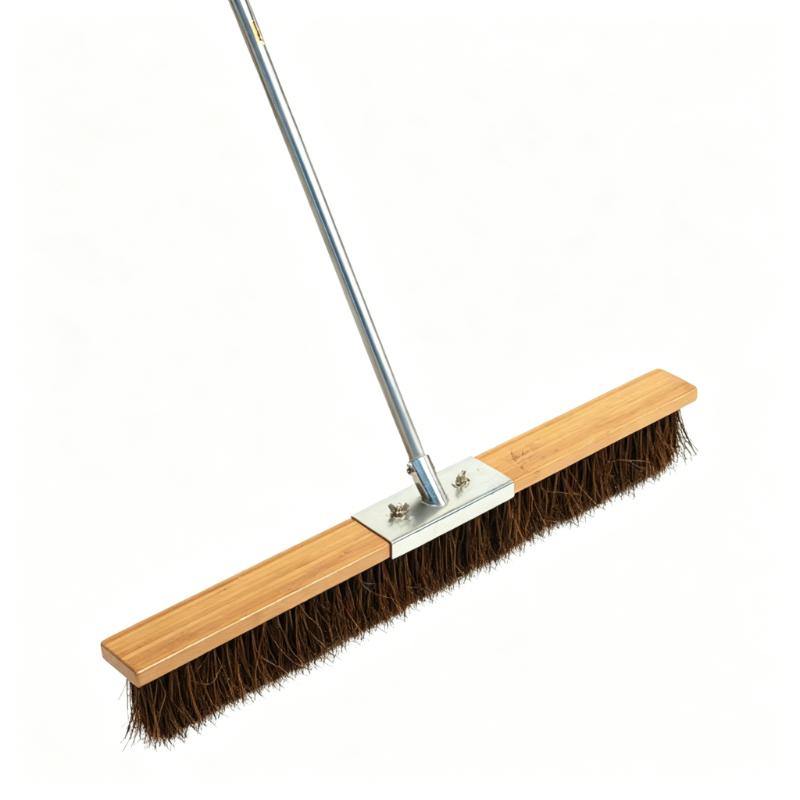 CLEAN WORLD Heavy Duty Deck Brush with Natural Sisal Bristles, Bamboo Handle Outdoor Floor Scrub Broom for Patio, Concrete, and Garden Cleaning