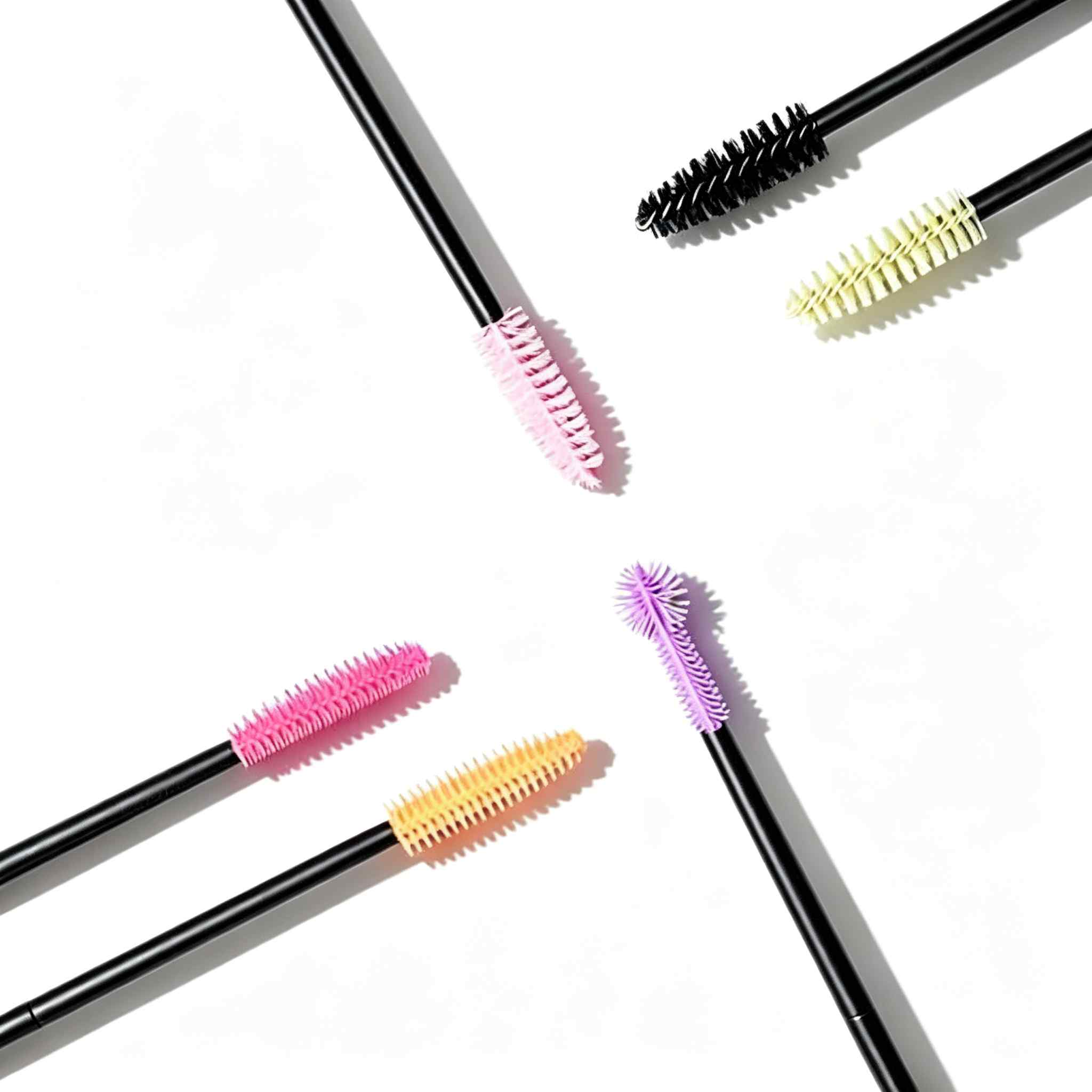 CLEAN WORLD Reusable Silicone Disposable Mascara Wands, Flexible Eyelash Extension Brushes, Multi‑Color Soft Silicon Lash Spoolies for Salon & Personal Eye Makeup Use