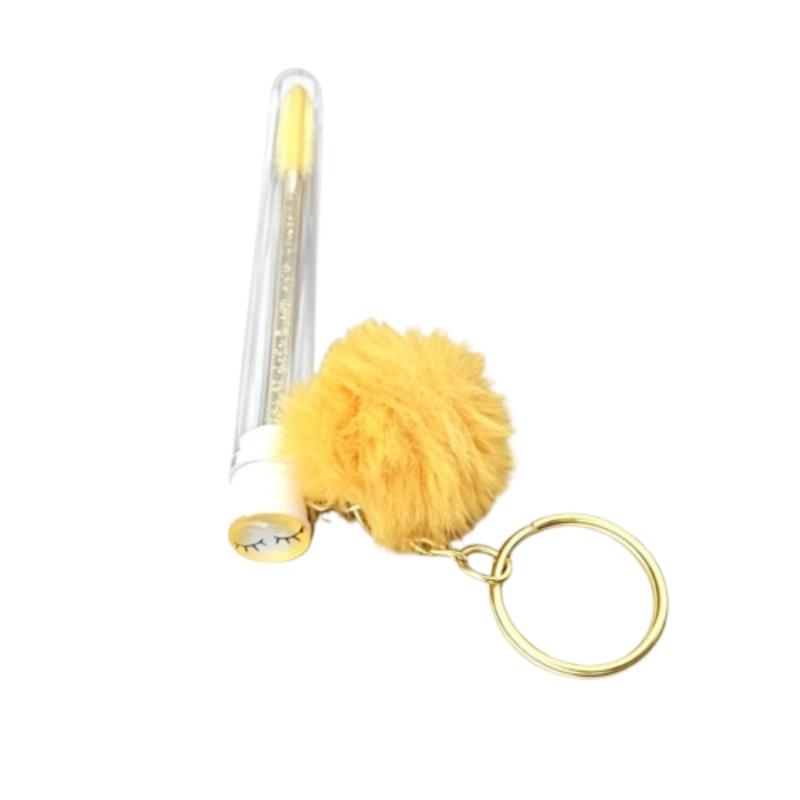 CLEAN WORLD Wholesale Custom Logo Keyring Eyelash Brush, Mini Nylon Lash Cleaning Spoolies with Pom‑pom, Portable Mascara Brush in Clear Tube