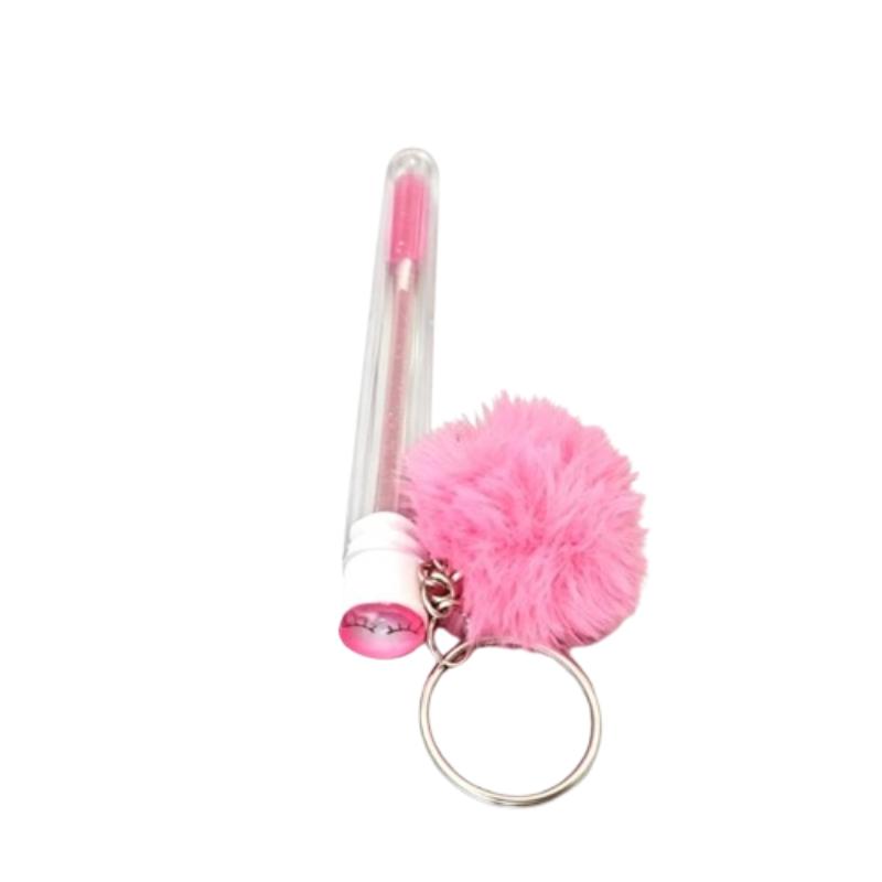 CLEAN WORLD Wholesale Custom Logo Keyring Eyelash Brush, Mini Nylon Lash Cleaning Spoolies with Pom‑pom, Portable Mascara Brush in Clear Tube