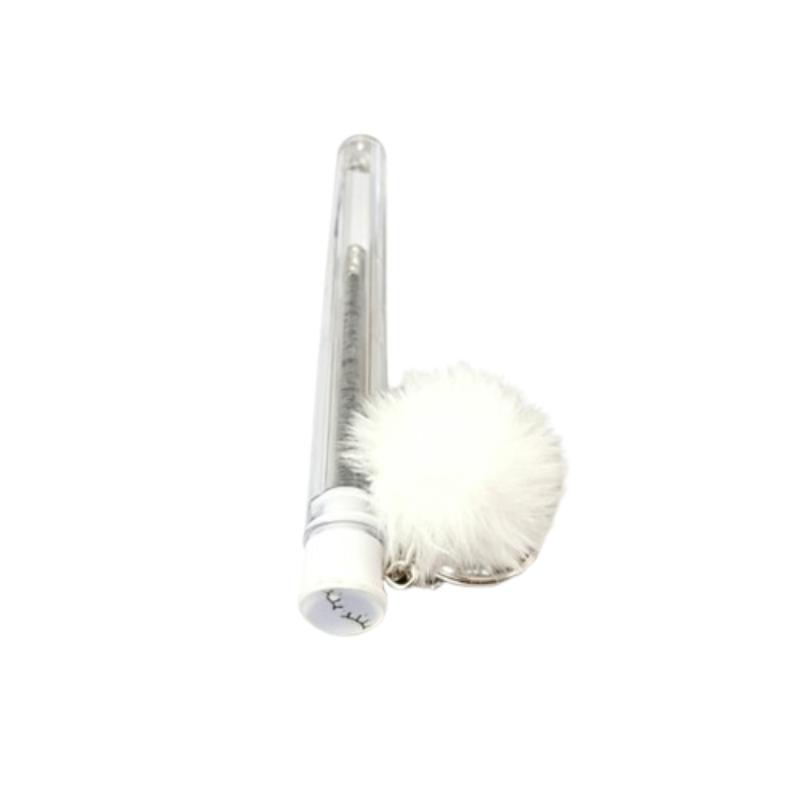 CLEAN WORLD Wholesale Custom Logo Keyring Eyelash Brush, Mini Nylon Lash Cleaning Spoolies with Pom‑pom, Portable Mascara Brush in Clear Tube