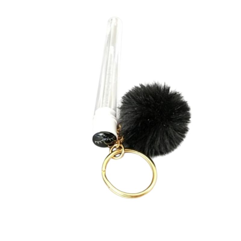 CLEAN WORLD Wholesale Custom Logo Keyring Eyelash Brush, Mini Nylon Lash Cleaning Spoolies with Pom‑pom, Portable Mascara Brush in Clear Tube