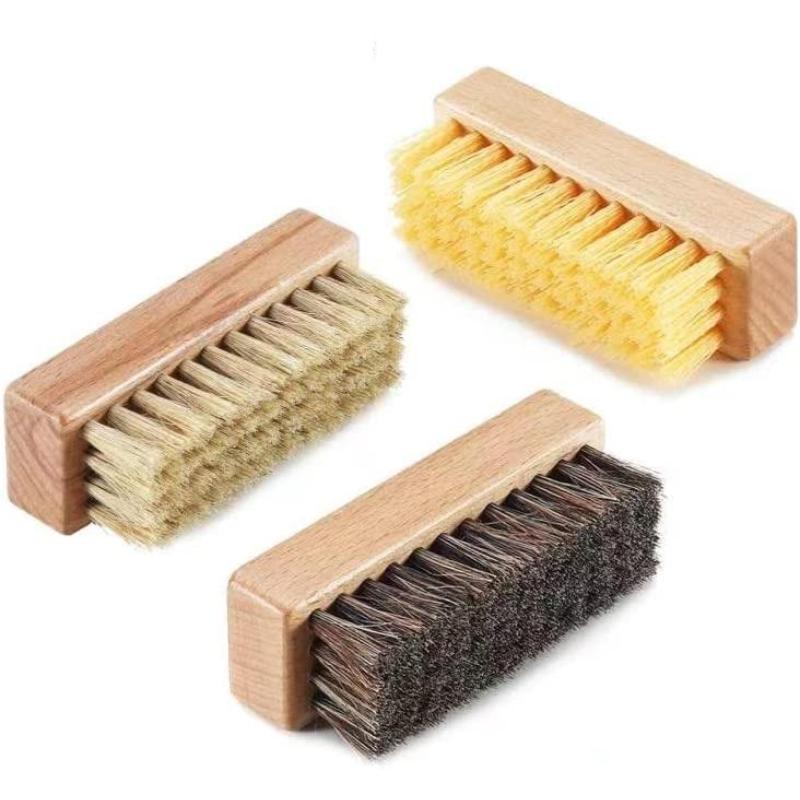 CLEAN WORLD Wood Handle Shoe Cleaning Brush Set - Custom Horsehair, Pig Hair & PP Bristles for Leather, Suede & Sneaker Care