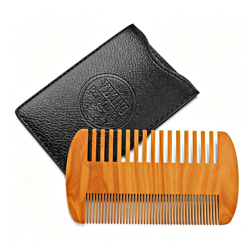 CLEAN WORLD Beard Comb & Brush Set for Men - Natural Boar Bristle Brush, Dual Action Pear Wood Comb with Velvet Travel Pouch, Grooming Kit for Beards & Mustaches