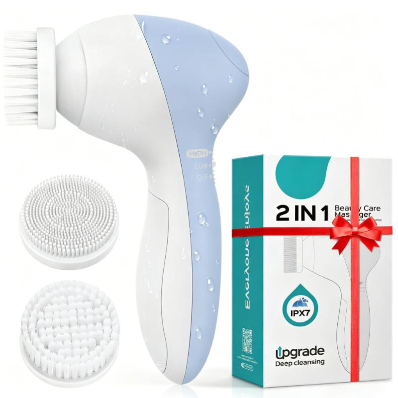 CLEAN WORLD Waterproof Electric Face Cleansing Brush, Multi-Functional Facial Exfoliator with Replaceable Heads, Deep Cleansing for Blackheads, Oil Control & Makeup Removal, 2 Speed Settings for Sensitive Skin