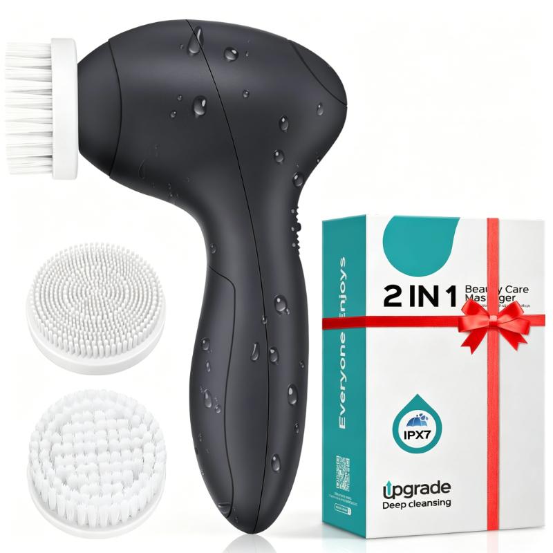 CLEAN WORLD Waterproof Electric Face Cleansing Brush, Multi-Functional Facial Exfoliator with Replaceable Heads, Deep Cleansing for Blackheads, Oil Control & Makeup Removal, 2 Speed Settings for Sensitive Skin