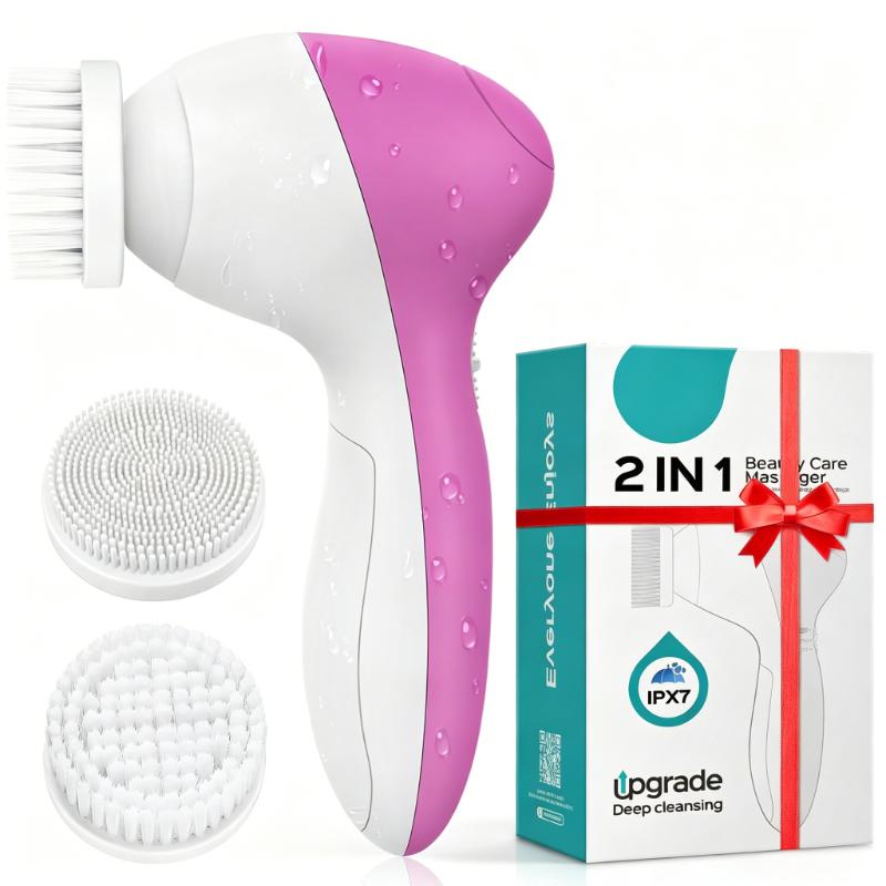 CLEAN WORLD Waterproof Electric Face Cleansing Brush, Multi-Functional Facial Exfoliator with Replaceable Heads, Deep Cleansing for Blackheads, Oil Control & Makeup Removal, 2 Speed Settings for Sensitive Skin