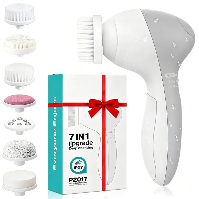 CLEAN WORLD Waterproof Electric Face Cleansing Brush, Multi-Functional Facial Exfoliator with Replaceable Heads, Deep Cleansing for Blackheads, Oil Control & Makeup Removal, 2 Speed Settings for Sensitive Skin