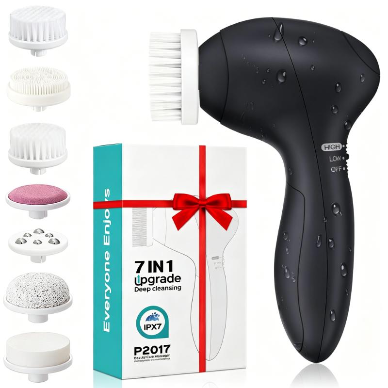 CLEAN WORLD Waterproof Electric Face Cleansing Brush, Multi-Functional Facial Exfoliator with Replaceable Heads, Deep Cleansing for Blackheads, Oil Control & Makeup Removal, 2 Speed Settings for Sensitive Skin