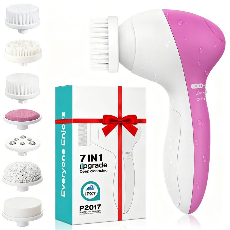 CLEAN WORLD Waterproof Electric Face Cleansing Brush, Multi-Functional Facial Exfoliator with Replaceable Heads, Deep Cleansing for Blackheads, Oil Control & Makeup Removal, 2 Speed Settings for Sensitive Skin