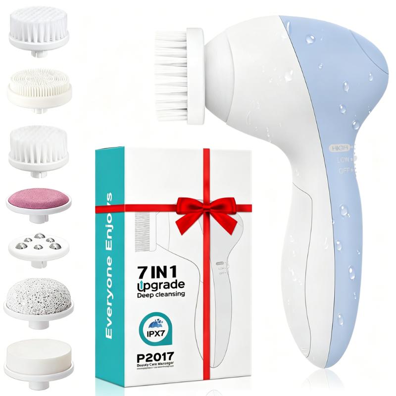 CLEAN WORLD Waterproof Electric Face Cleansing Brush, Multi-Functional Facial Exfoliator with Replaceable Heads, Deep Cleansing for Blackheads, Oil Control & Makeup Removal, 2 Speed Settings for Sensitive Skin