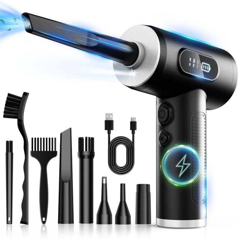 CLEAN WORLD High-Power Cordless Air Duster, 3-Speed 100000 RPM Electric Blower with LED, Rechargeable Compressed Air Cleaner for Computer, Keyboard, Car and Home Cleaning