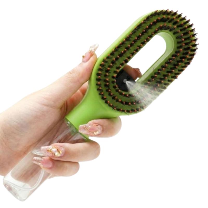 CLEAN WORLD ustomizable 2-in-1 Spray Hair Brush, Anti-Static Boar Bristle Nylon Detangler with Built-in Water Tank, Gentle Scalp Massage & Hydration Comb