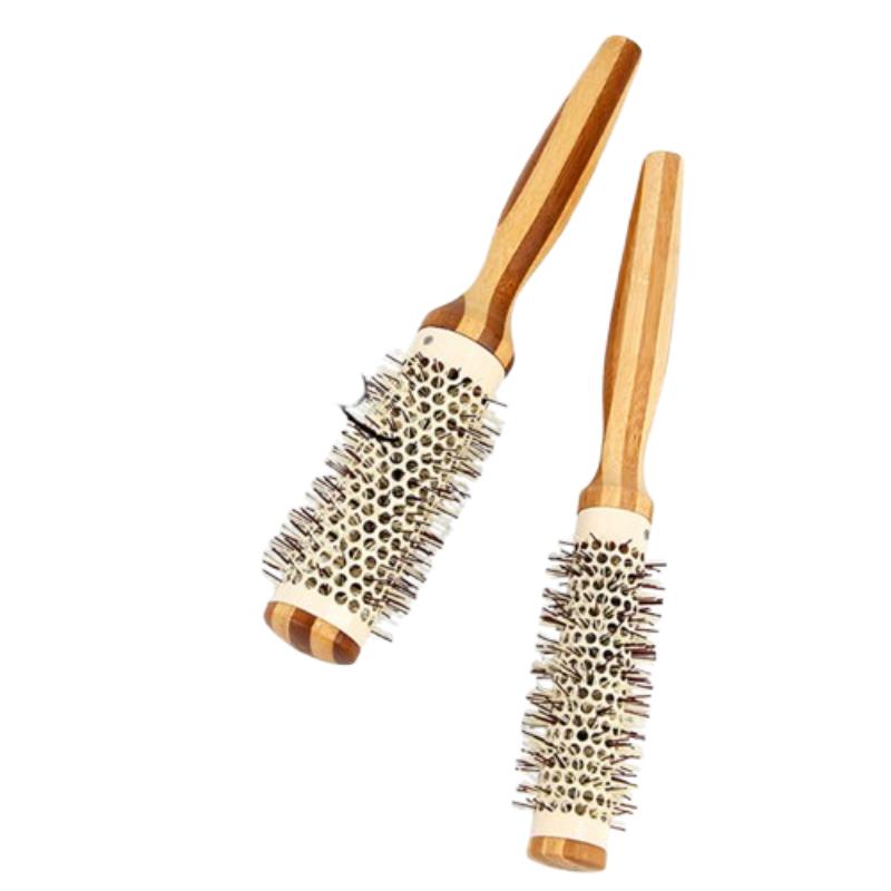 CLEAN WORLD co-friendly Bamboo Wooden Round Hair Brush, Honeycomb Hollow Thermal Barrel Nylon Bristle Roller Brush for Curling Blow Dry Hair, 7 Optional Sizes OEM Available