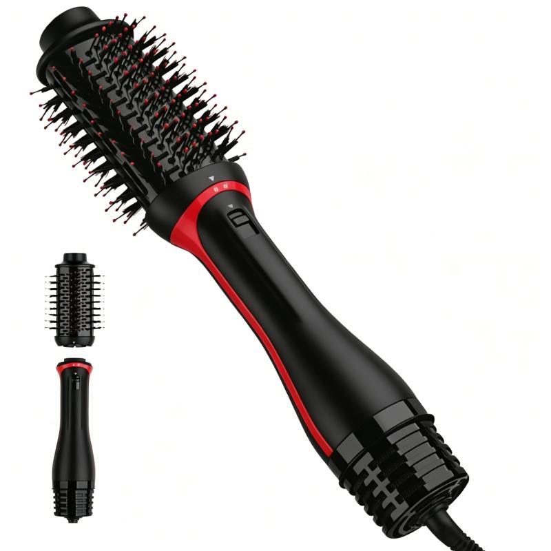 CLEAN WORLD 3-in-1 Interchangeable One Step Hair Dryer Brush, Ceramic Coating Hot Air Volumizer Styler, Detachable Barrel Blowout Brush for Straightening Curling All Hair Types