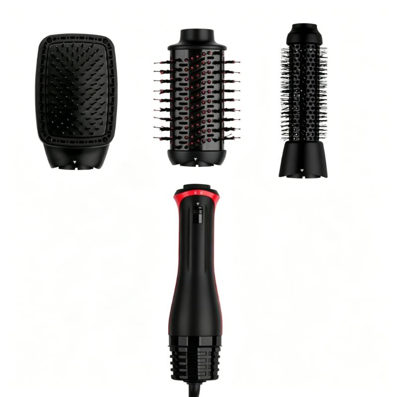CLEAN WORLD 3-in-1 Interchangeable One Step Hair Dryer Brush, Ceramic Coating Hot Air Volumizer Styler, Detachable Barrel Blowout Brush for Straightening Curling All Hair Types