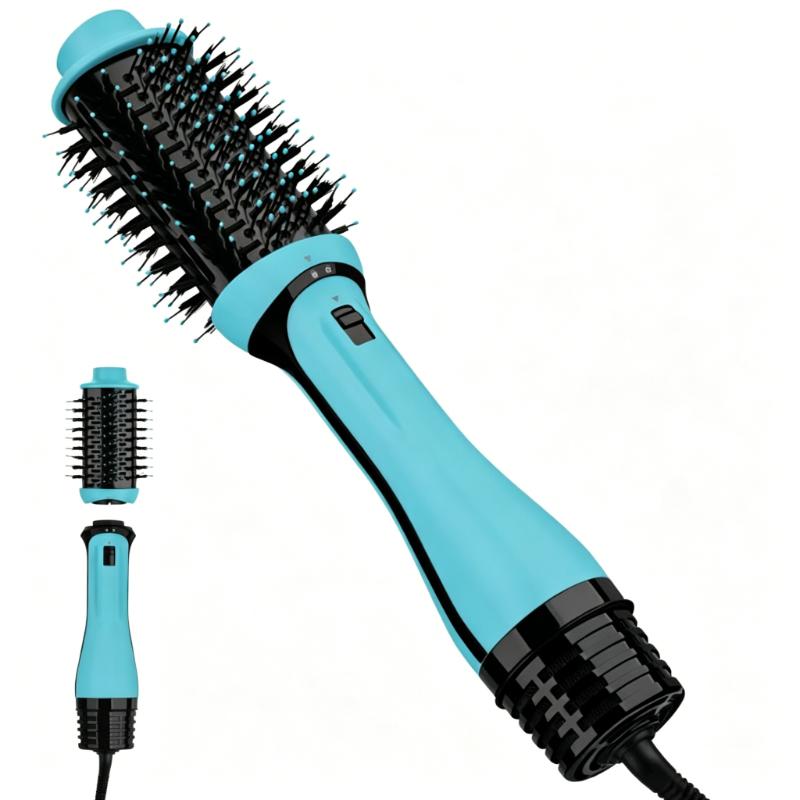 CLEAN WORLD 3-in-1 Interchangeable One Step Hair Dryer Brush, Ceramic Coating Hot Air Volumizer Styler, Detachable Barrel Blowout Brush for Straightening Curling All Hair Types