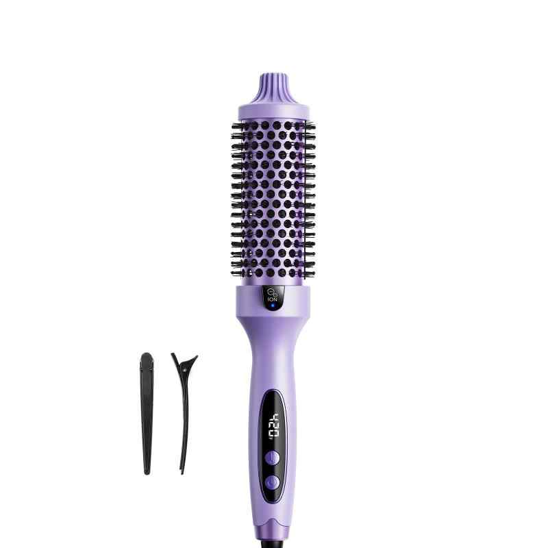 CLEAN WORLD OEM Custom Ionic Ceramic Thermal Round Hair Curling Brush, 5 Levels Temp Control LED Display Anti-Frizz Volumizer Styling Hot Brush