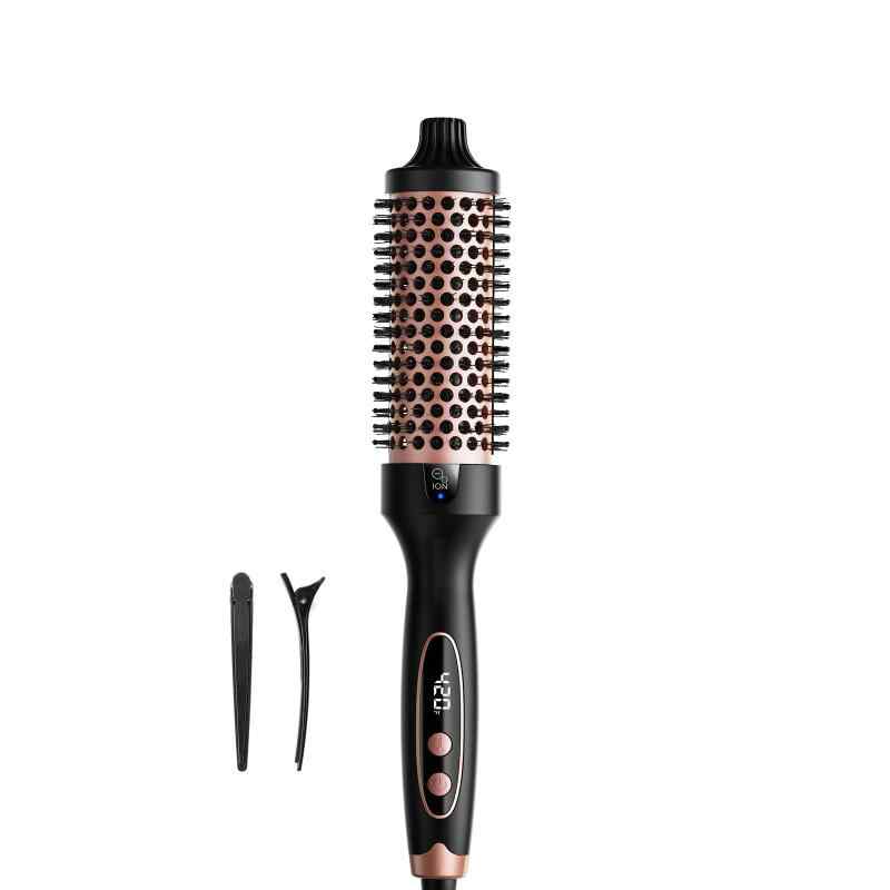 CLEAN WORLD OEM Custom Ionic Ceramic Thermal Round Hair Curling Brush, 5 Levels Temp Control LED Display Anti-Frizz Volumizer Styling Hot Brush