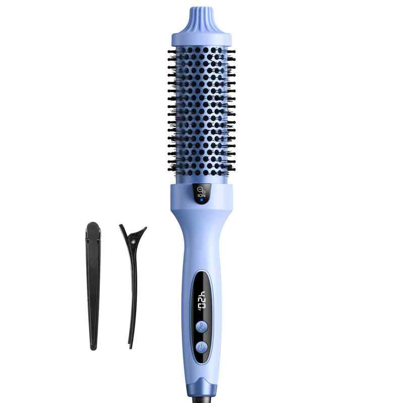 CLEAN WORLD OEM Custom Ionic Ceramic Thermal Round Hair Curling Brush, 5 Levels Temp Control LED Display Anti-Frizz Volumizer Styling Hot Brush