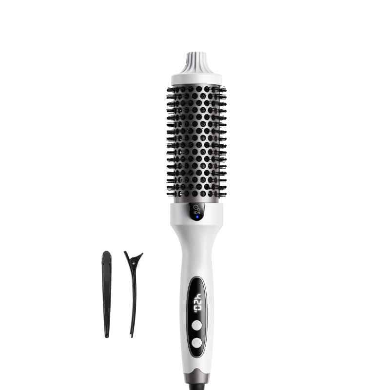 CLEAN WORLD OEM Custom Ionic Ceramic Thermal Round Hair Curling Brush, 5 Levels Temp Control LED Display Anti-Frizz Volumizer Styling Hot Brush