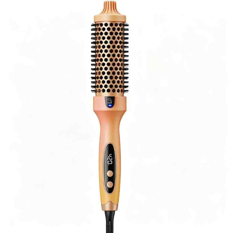 CLEAN WORLD OEM Custom Ionic Ceramic Thermal Round Hair Curling Brush, 5 Levels Temp Control LED Display Anti-Frizz Volumizer Styling Hot Brush