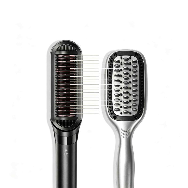 CLEAN WORLD One Pass Dual-Side Clamp Hair Straightener Brush | Ceramic Anti-Pull Thermal Straightening Comb