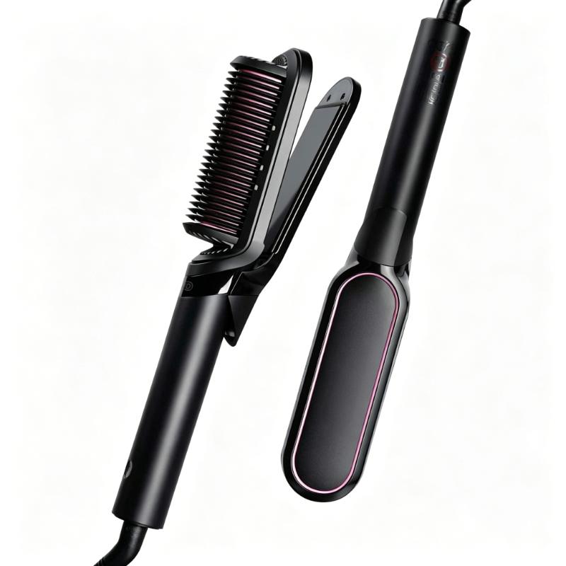 CLEAN WORLD One Pass Dual-Side Clamp Hair Straightener Brush | Ceramic Anti-Pull Thermal Straightening Comb
