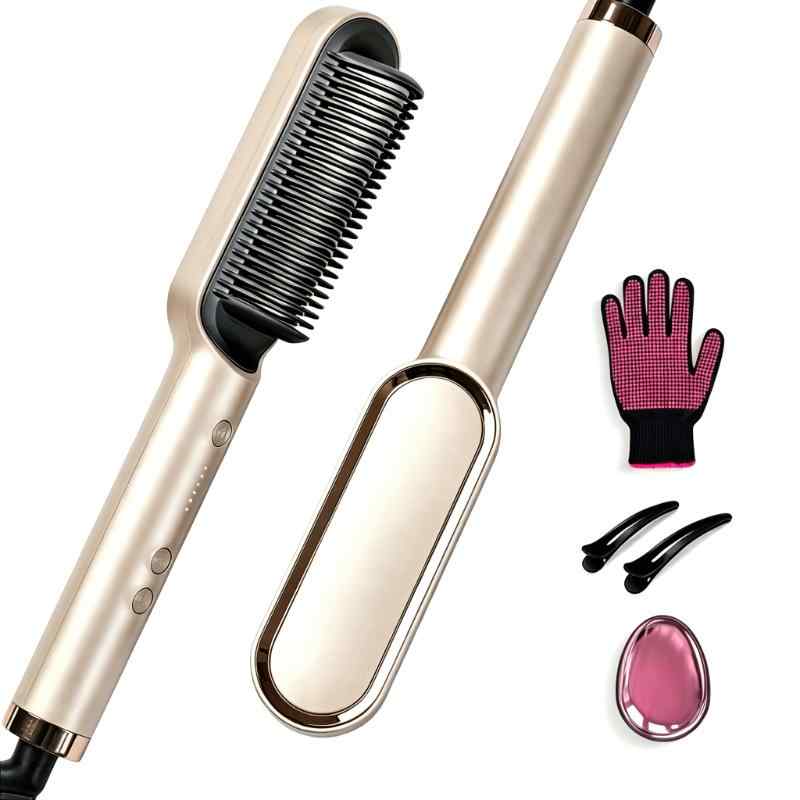 CLEAN WORLD Upgraded Ionic Straightening Brush | Dual Size Mini & Plus Heat Hair Straightener Comb with Smart T-Sensor Technology