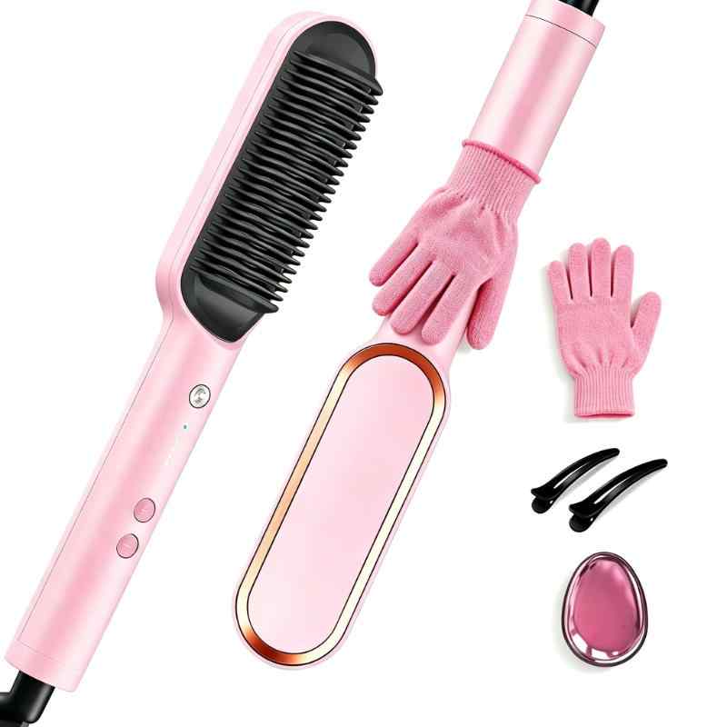 CLEAN WORLD Upgraded Ionic Straightening Brush | Dual Size Mini & Plus Heat Hair Straightener Comb with Smart T-Sensor Technology
