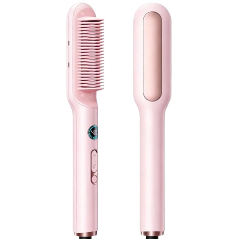 CLEAN WORLD Upgraded Ionic Straightener Brush, Anti-Scald Heat Straightener Comb for Curly & Thick Hair