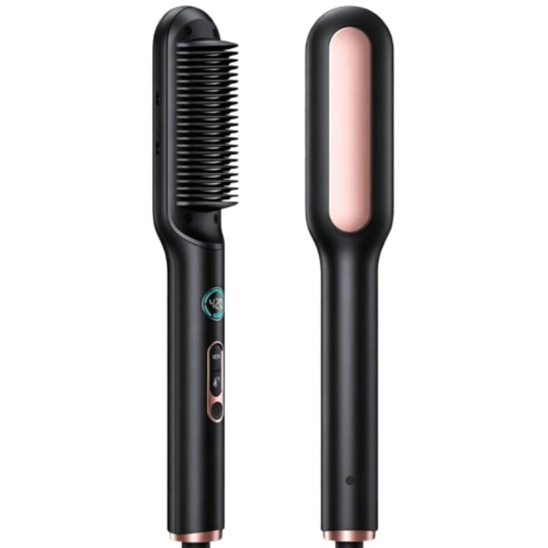 CLEAN WORLD Upgraded Ionic Straightener Brush, Anti-Scald Heat Straightener Comb for Curly & Thick Hair