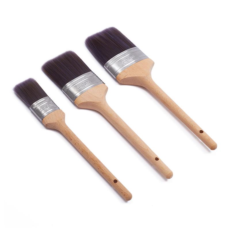 CLEAN WORLD High Quality Tapered Synthetic Paint Brushes with Natural Beech Wood Handle, Multipurpose Varnish & Stain Brush for DIY & Industrial Use