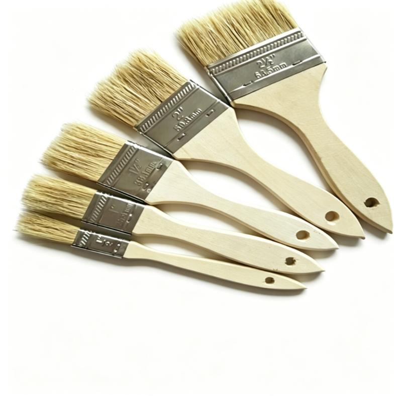 CLEAN WORLD Professional 100% Pig Bristle Paint Brushes with Natural Wooden Handle, Multi-Size Custom Wall Paint Brush for DIY Painting & Daily Cleaning