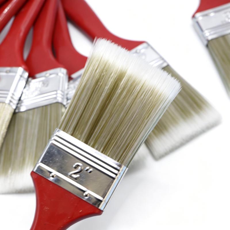 CLEAN WORLD Red Plastic Handle Polyester Paint Brush Set, Durable Synthetic Bristle Flat Paint Brushes for Home Wall Decoration, Polishing and Spray Paint Construction