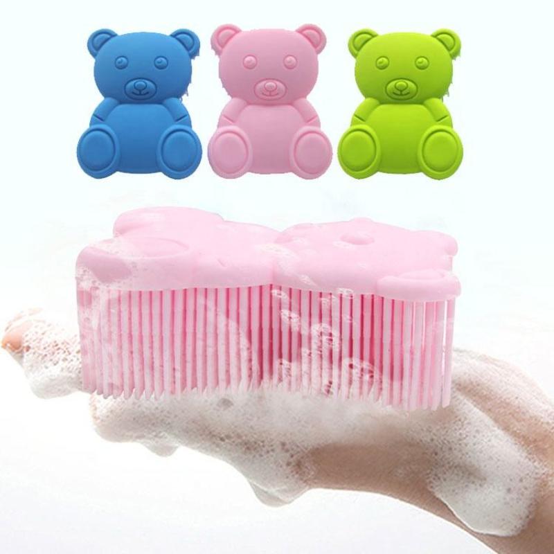 CLEAN WORLD Cute Bear Silicone Hand Scrub Brush | Soft Flexible Exfoliating Hand Wash Cleaner for Home & Kids Use